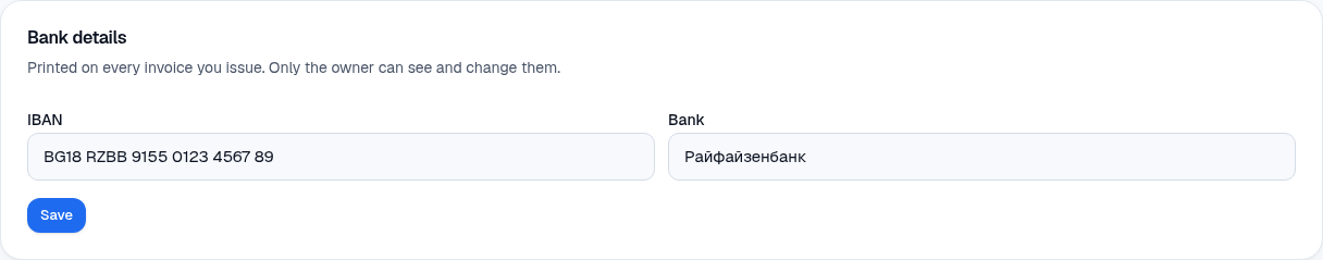 Bank details: for the owner only.