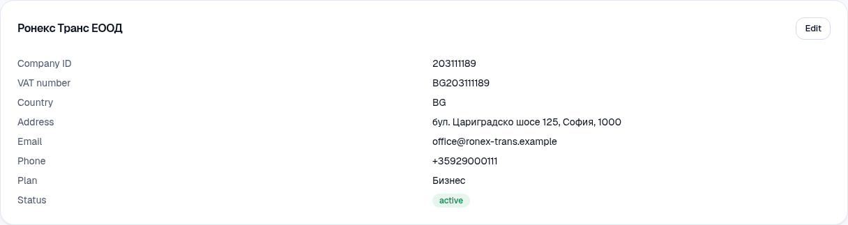 Company & team: the company's details.