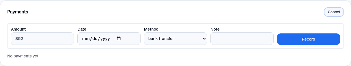 Recording a payment on an invoice.