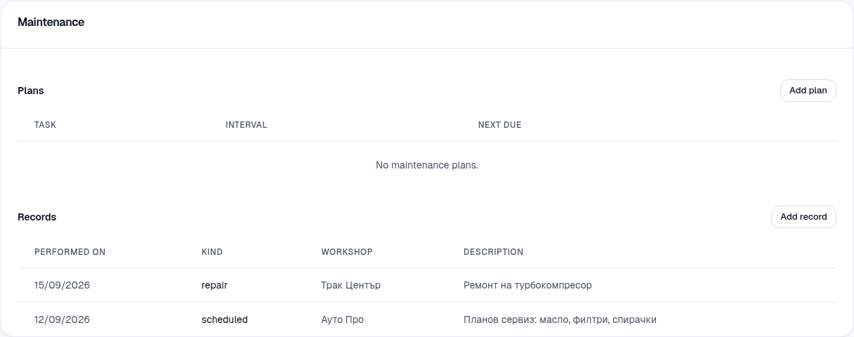 Maintenance plans and records.